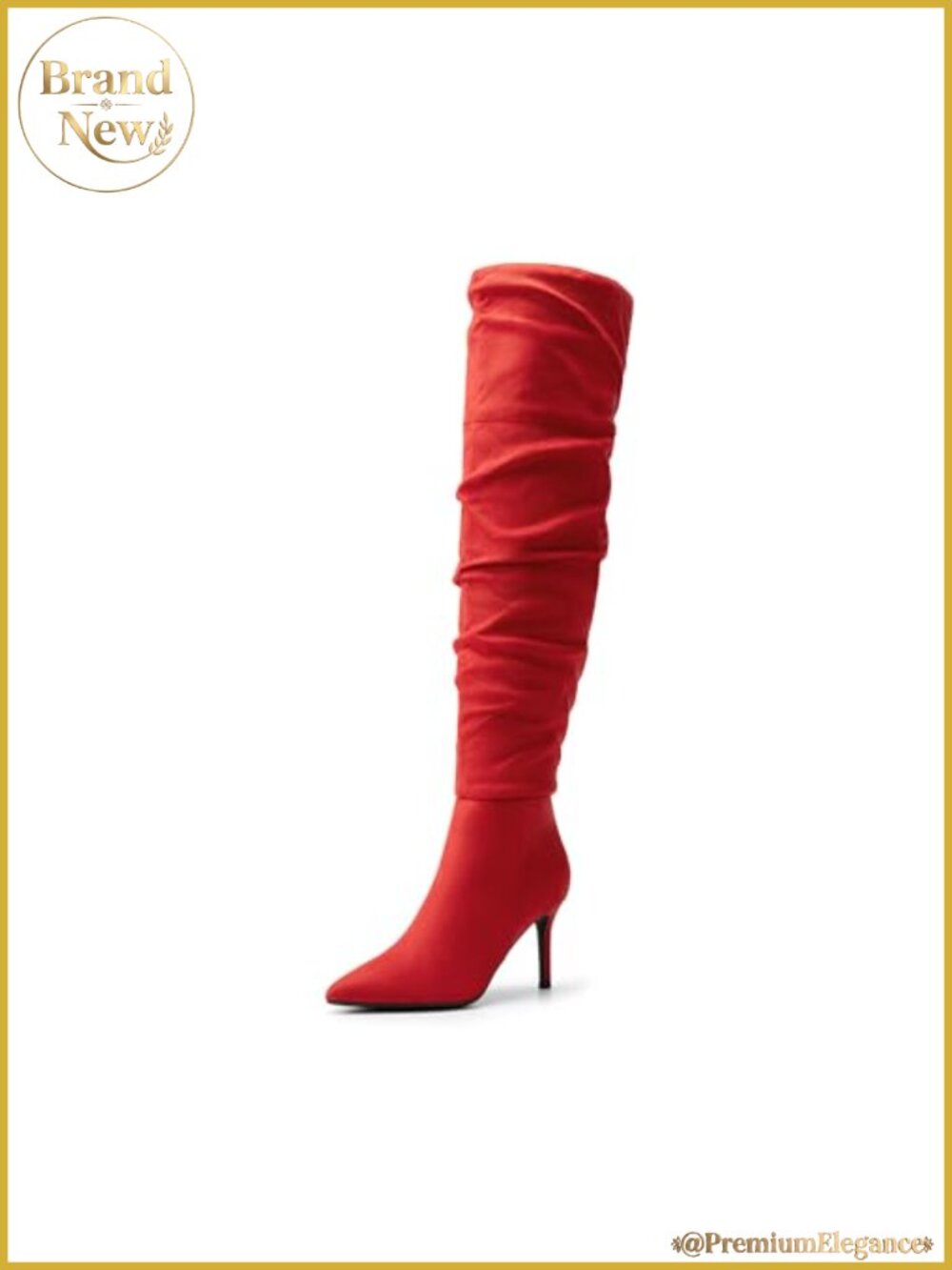 Over the Knee Heeled Boots Faux Suede Pointed Toe Slouched V-Cut Cuff Zip